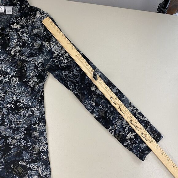 Chicos Travelers Shacket Top Size 1 Small Medium Blue Silver Metallic Paisley - Picture 5 of 12